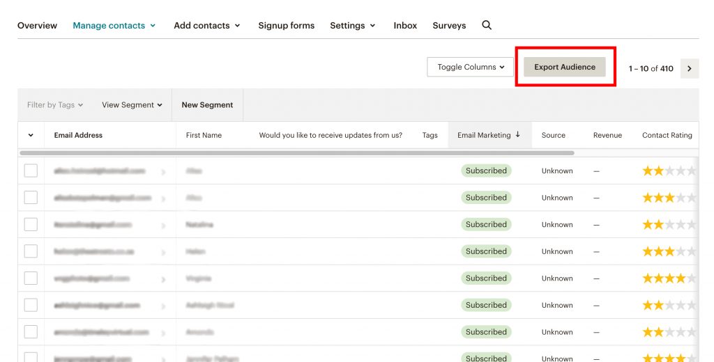 Export Mailchimp Contacts to CSV File