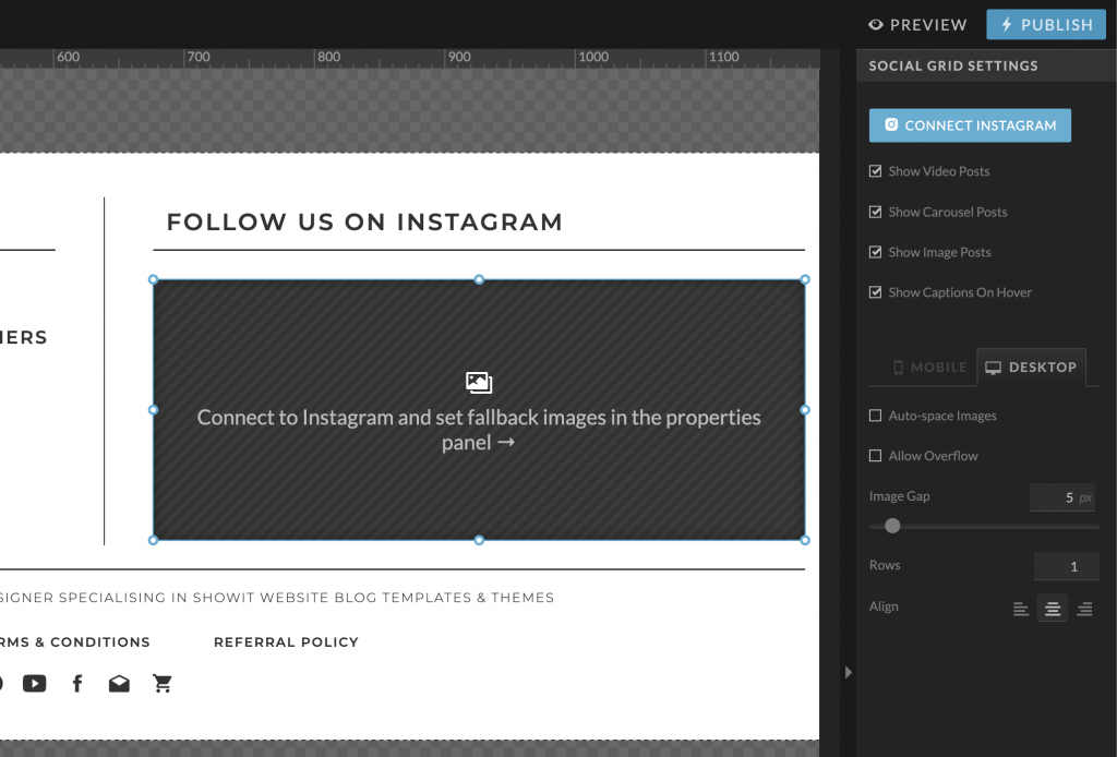 Connecting your Instagram account to Showit