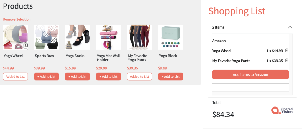 Share Vision Shopping List with multiple add-to-cart feature