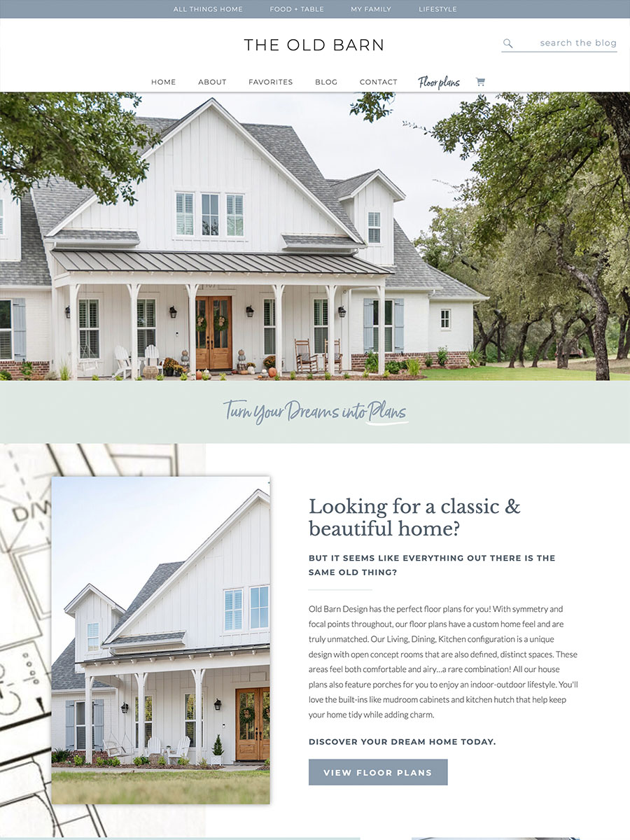 The Old Barn Company Website Design with Farmhouse floor plan store