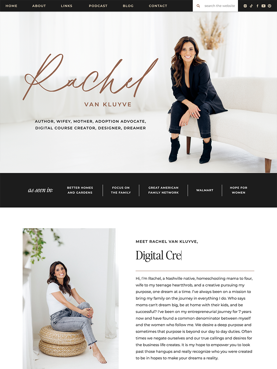 Rachel Van Kluyve Website Design