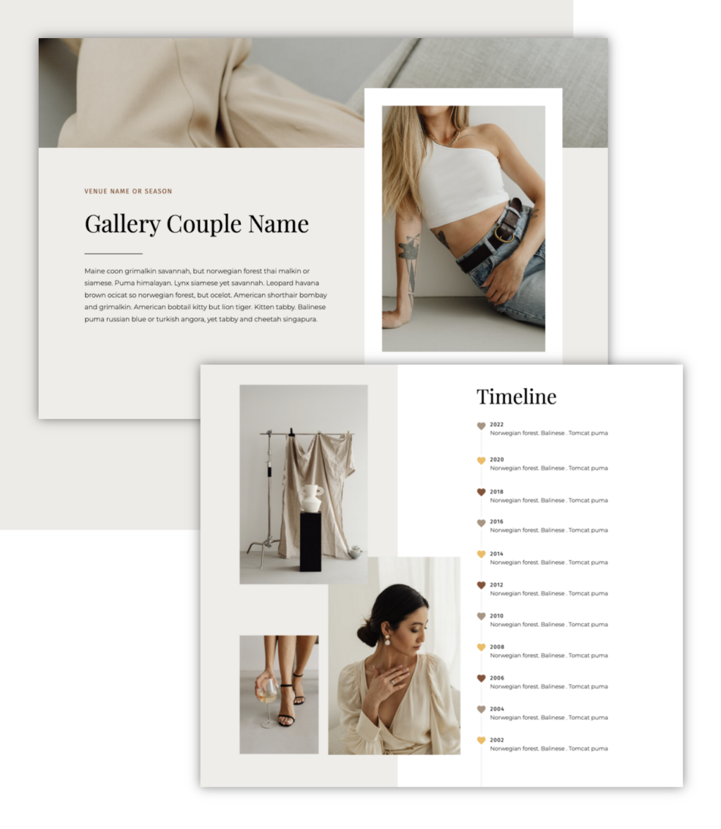 Responsive Showit design showcasing gallery previews and timeline canvas