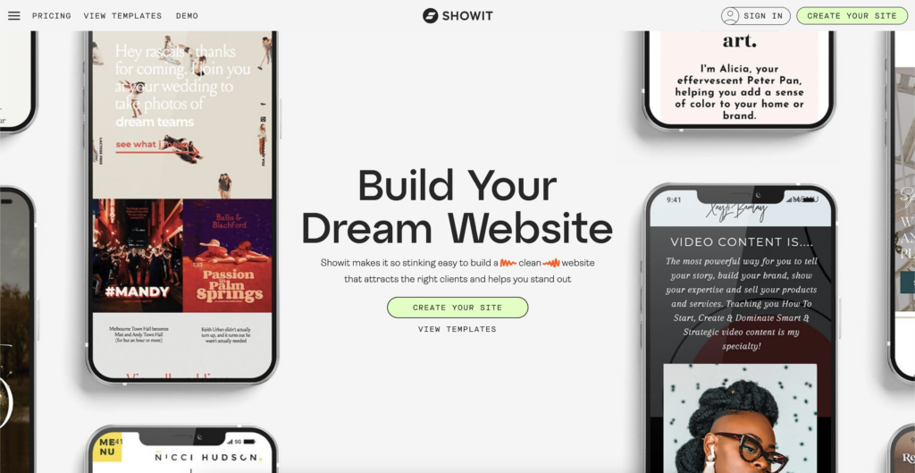 Showit website builder homepage showcasing mobile-responsive website templates