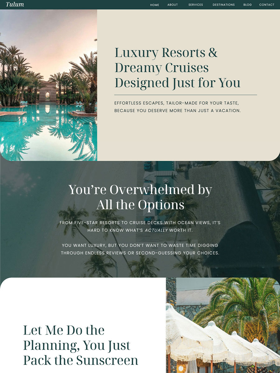 Tulum travel consulting showit website tempalte