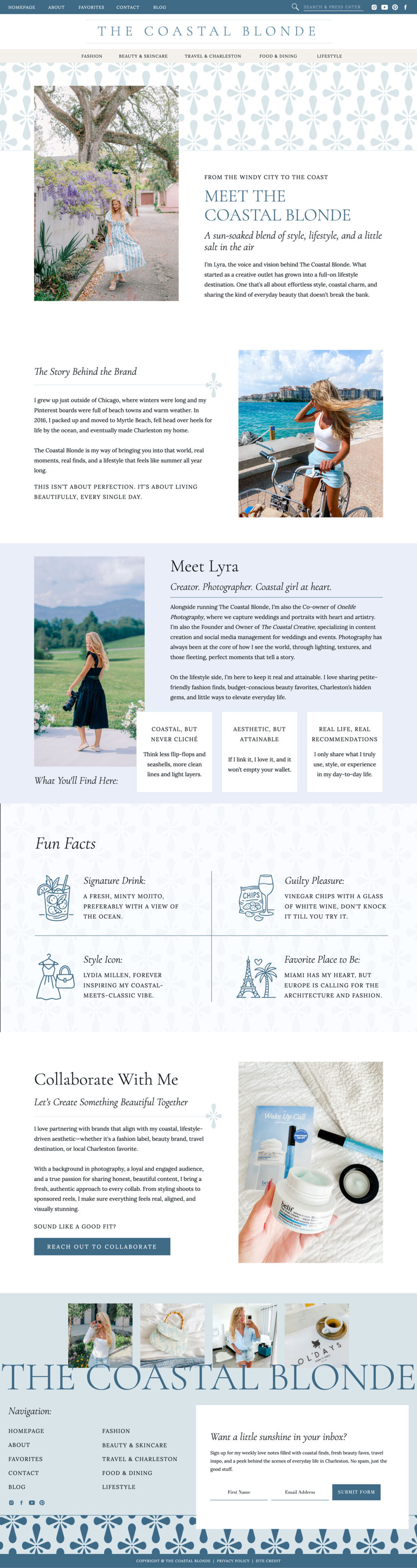 Influencer about page built in Showit for The Coastal Blonde